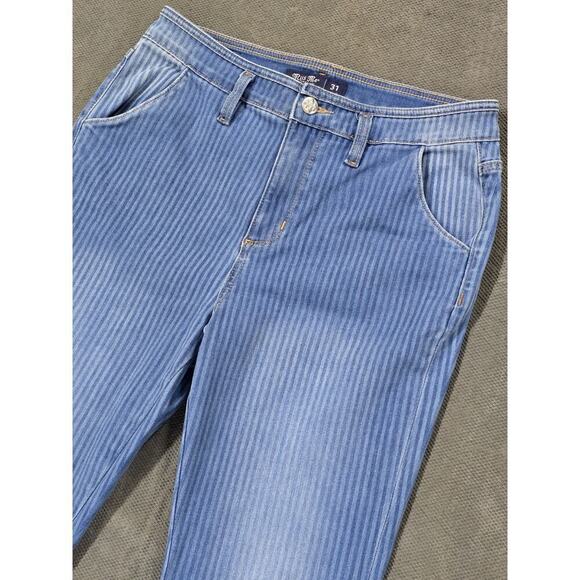 Miss Me Women's Blue Striped High-Rise Flare Hippie Boho Denim Jeans Size 31 - Picture 2 of 5
